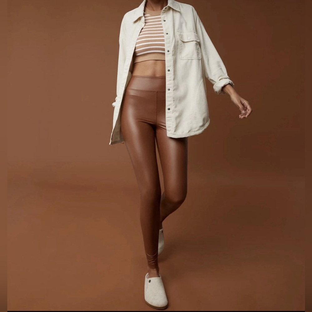 NWOT OFFLINE By Aerie Deep Brown High-Rise Faux Leather Fulllength Leggings SzS